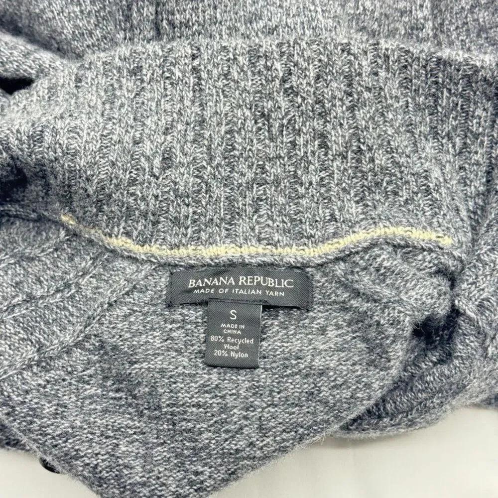 Banana Republic Mens S Gray Recycled Wool Half Button Mock Neck Sweater